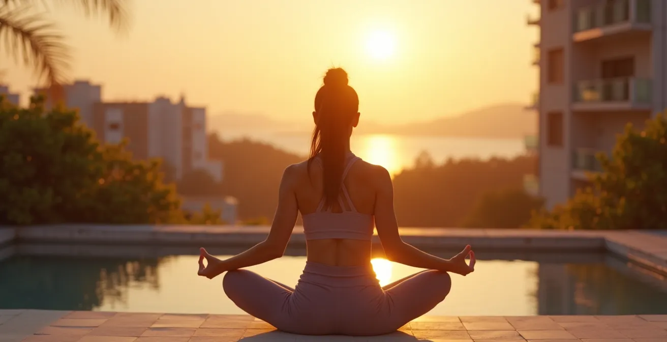 Person practicing yoga outdoors at sunrise to symbolize mental resilience and physical readiness