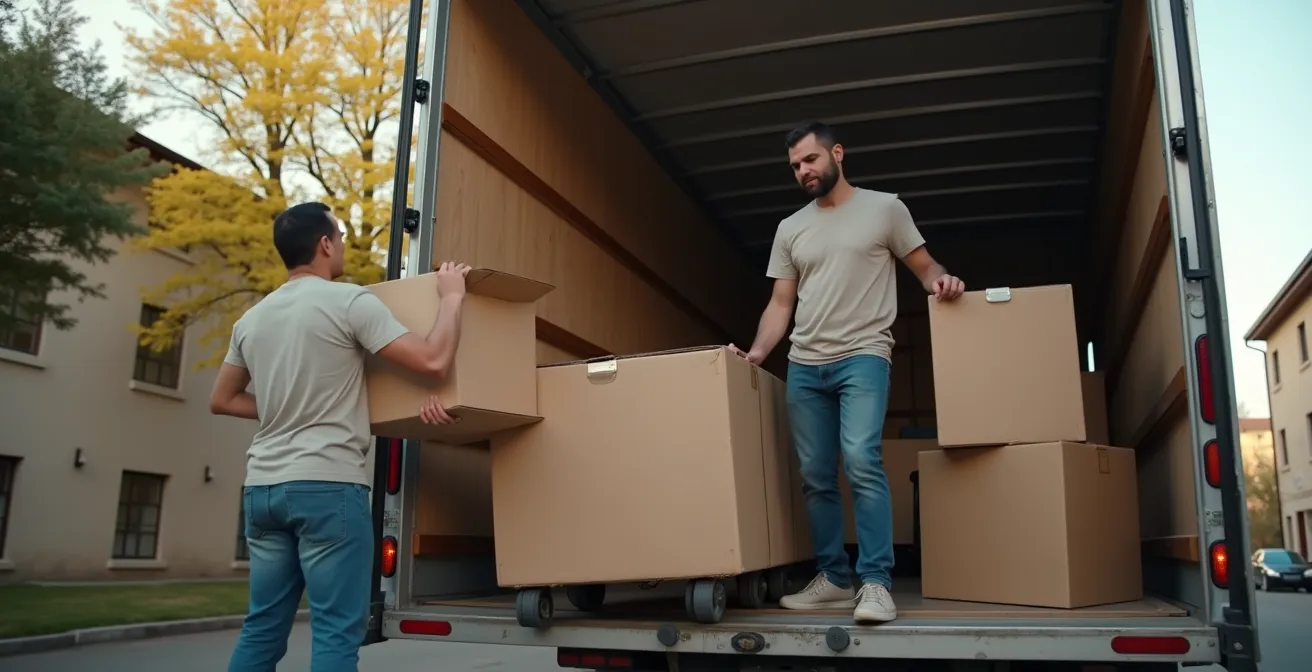 Professional movers loading a moving truck with care and organization